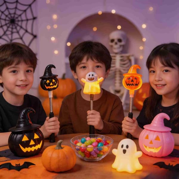 5 STK Halloween Lysende Lyspinde Græskar Spøgelse LED Tryllestave Glødepinde Festartikler til Børn Nemme at Bruge Ferie Glødelegetøj 5 Farver