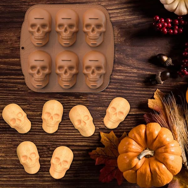 Halloween Dödskalle Silikon Bakform 6-håls 3D Pirat Dödskalle Bakform Brun