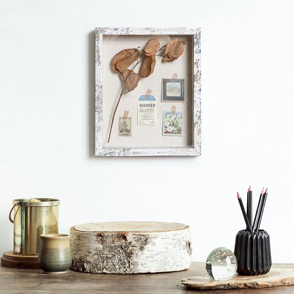 Utanför 8x10 Shadow Box Ram med Linnebakgrund - Äkta Glas Trycknålar Ingår Robust Rustik Minnesutställningslåda Passar Foton eller Föremål Under 6x8