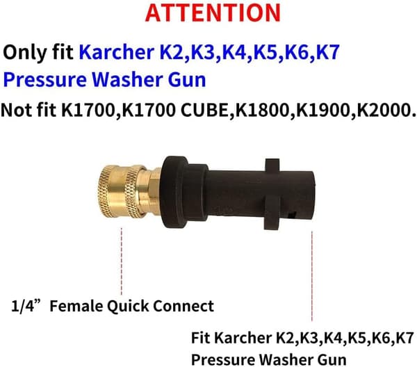 Högtryckstvättspistoladapter 1/4\" Spraymunstycksspetsar Set Mässing Hona Snabbkoppling för Karcher k2 k3 k4 k5 k6 K7