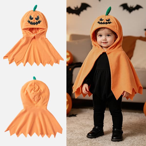 Halloween Gresskar Hettekappe Kostyme for Barn Søt Gresskar Kappe med Hette Skummelt Kostyme for Halloweenfester S S