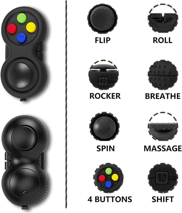 Mini Fidget Knap Controller Pad Legetøj til Børn og Voksne med Angst og Autisme (Sort & Mix)