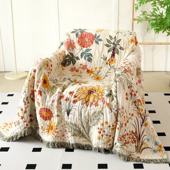Boho överkast 100% bomull muslin överkast med blommönster och fransade kanter vändbart 150 × 200 cm för enkelsängar