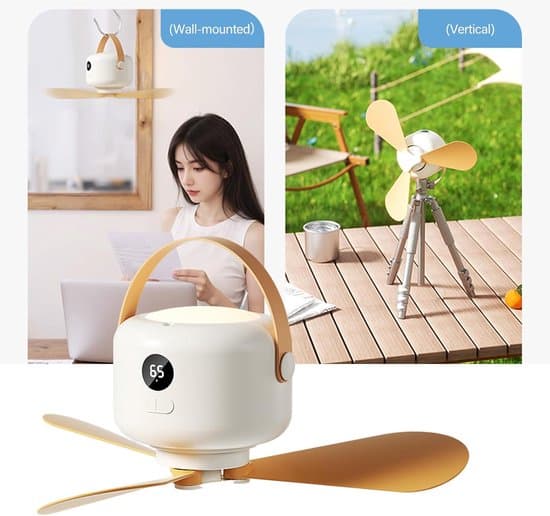 Campingventilator – USB-ventilator med hængefunktion – USB-tilslutning – med LED – støjsvag – til campingtelt, campingvogn, udendørs