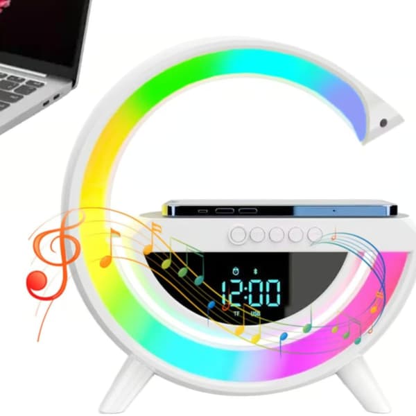 Bluetooth väckarklocka – 5W trådlös laddning RGB FM – För sovrum – Vit 24.5 x 21.5 x 8 cm