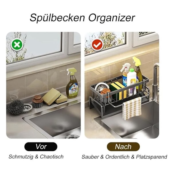 Vask Organizer Rustfrit Stål Selvdrænende Bakke Sort