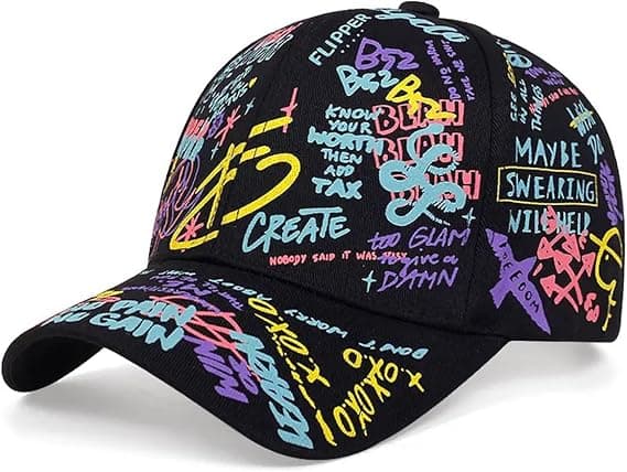 Graffiti Baseball Cap Unisex Baseball Cap Justerbar Bomull Graffiti Doodle Sport Caps for Menn Kvinner
