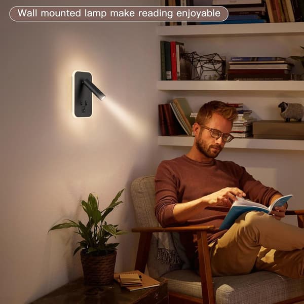 Sengelæselamper sengelamper med stikkontakter fastmonterede to-i-én væglamper og sengelamper med USB C- og A-porte.