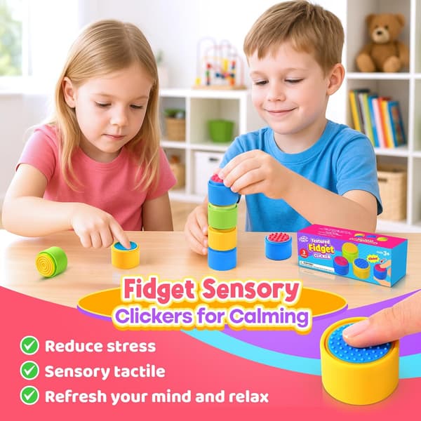 Sensoriska Fidget-leksaker för barn och vuxna: 3-pack texturerade Fidget Clickers för ångestlindring Sensoriska leksaker för autism ADHD-barn Lugnande knapp Fidget-leksaker