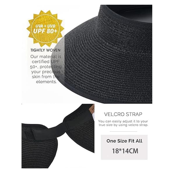 Solhatte til kvinder Bredskygget strandhat Stråvisir Hestehale Sommer UV Pakbar Sammenfoldelig Strandferie Essentials