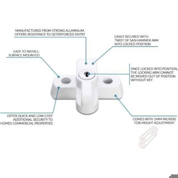 Sett med 2 PVC/sink terrassedørlåser for hjemmesikkerhet