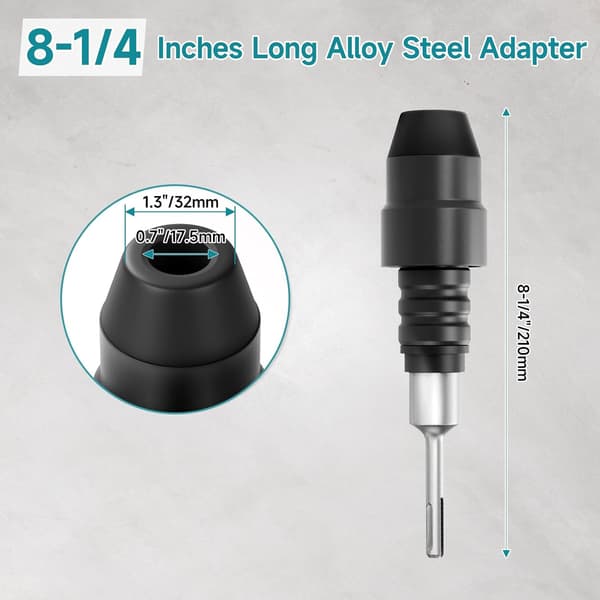 SDS-Plus til SDS-Max adapter til borehammere - 8-1/4 tommer lang sort legeret stål adapter