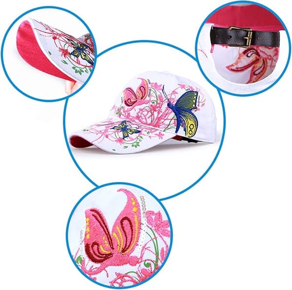 Dame sommerfuglbroderet baseballkasket – blomsterpaillet justerbar solhat hvid white