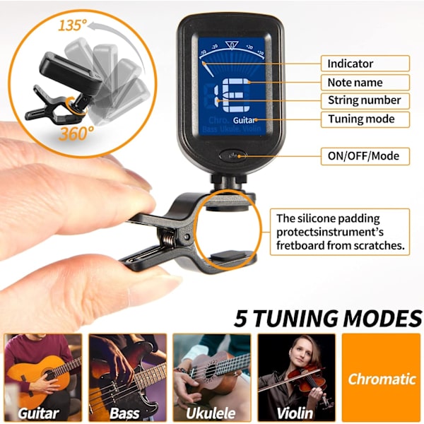 Gitarrstämmare Ukulele Stämmare 1 Set. Lämplig för Gitarr Bas Ukulele Violin och Banjo.