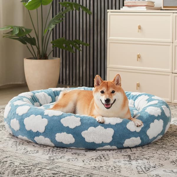 Jacquard Donut Rund Hundbädd för små hundar Blå 40x40x15 cm