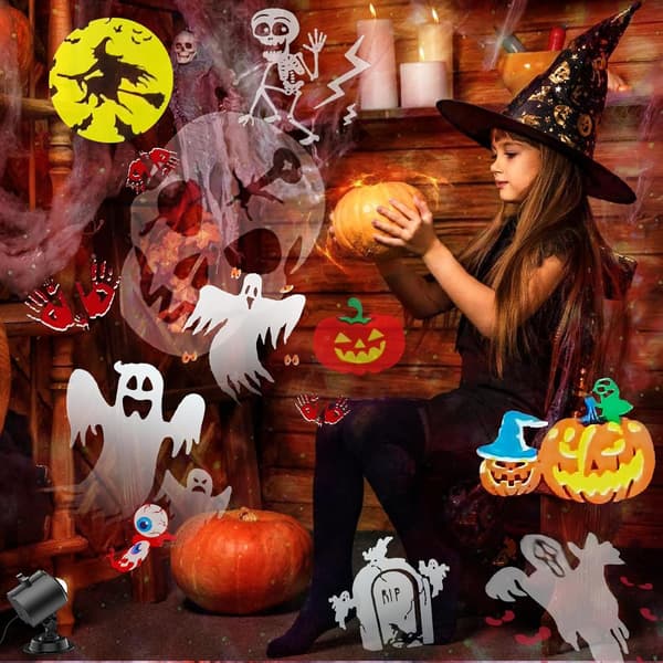 Jule- og Halloween-dekorasjonsprojektorlys med 16 utskiftbare HD-lysbilder Vanntett projektorlysshow