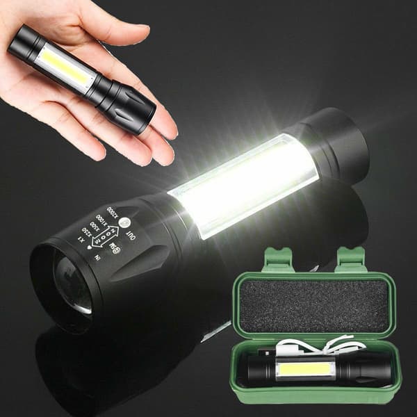 LED-taskulamppu ladattava USB-taskulamppu minivalo erittäin kirkas kädessä pidettävä COB-sivukohdevalolla 2 kappaletta.
