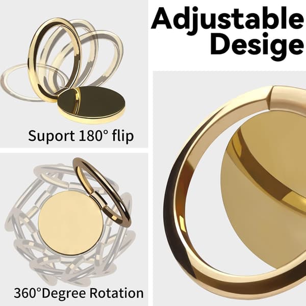 Metal mobiltelefon ringholder fingerringstativ 360 graders rotation ring kickstand grebholder til magnetisk bilmontering guld