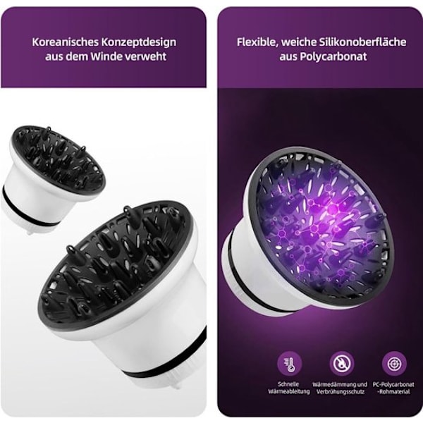 Professionell hårtorkstillbehör med diffuser, universell diffuserfäste, justerbar hårtorksdiffuser lämplig för lockigt och vågigt hår.