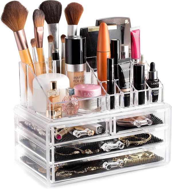 Akryl Makeupboks med 4 Skuffer - Opbevaringsboks - Transparent Makeup Stand