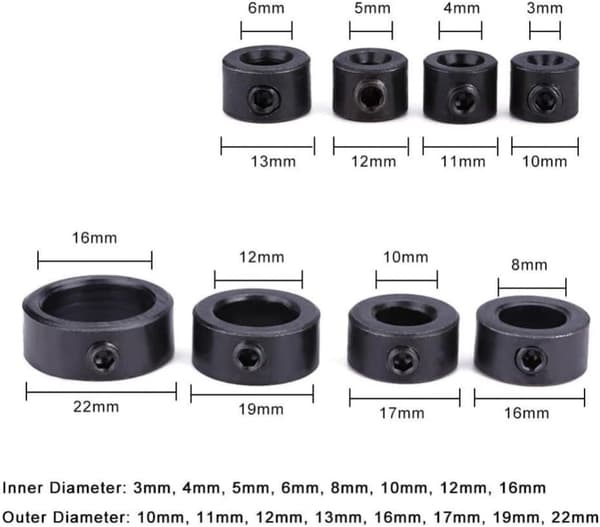 Borrbegränsare Set 9PCS Justerbar Borrdjup Begränsare Ring med Kolstål Set för Borr