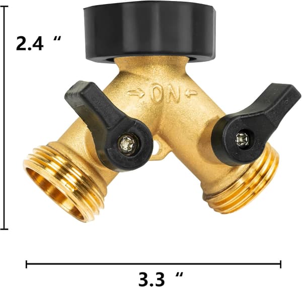 2 stk. messing hageslangesplitter 2-veis Y-slangesplitter 3/4 tommer kraftig messing slangekobling kranfordeler