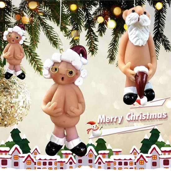 Juldekoration 8 cm - Naken tomte och naken tomtemor - Julgransprydnad