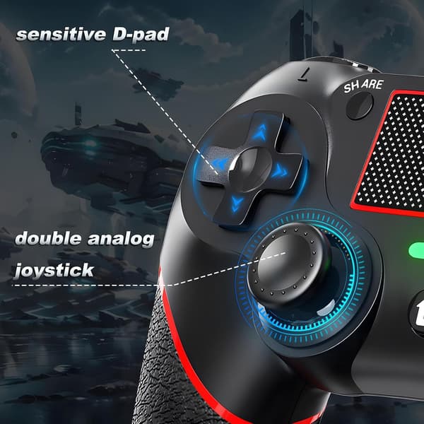 Kablet controller til pc med dobbelt vibration og bevægelsesmotorer kompatibel med PS4 og Windows 11/10/8/7 Red