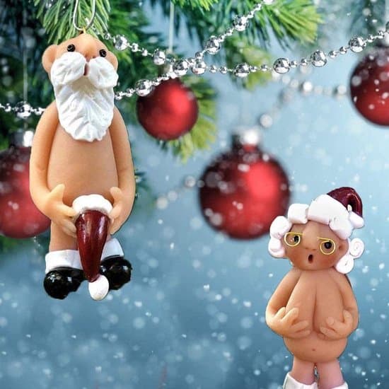 Juldekoration 8 cm - Naken tomte och naken tomtemor - Julgransprydnad
