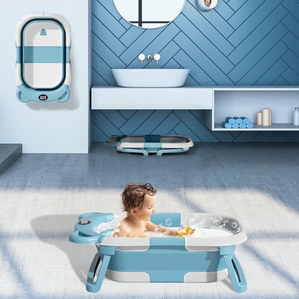 Babybadekar med sanntids temperaturmonitor + flytende pute, sammenleggbart Light Green