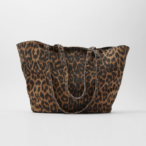 Overdimensionerede skuldertasker med leopardprint til kvinder, deformerbare lærredstasker med stor kapacitet til shopping leopard print