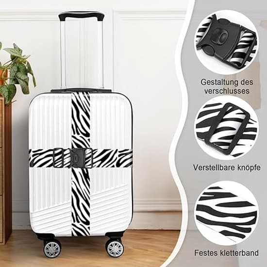 Zebraprint bagagestropper 2-pak – Sort Hvid Dyremønster Kuffertbælter med Quick-Release Spænde Fed Mode Rejsetilbehør