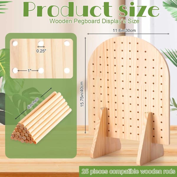 1 sæt nøglering display stand træ pegboard display stand med 25 stykker stifter oval armbånd organizer
