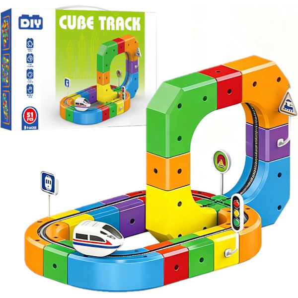 Napsauta Track Electric Train Set Magic Track Cube 3D Embedded Layout Train Track Set DIY Cube Track lapsille (51 kpl)