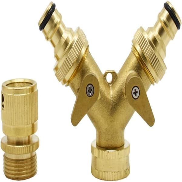 2-vägs slangdelare i mässing 3/4\" slangkopplingar i mässing Y-koppling trädgårdsslangadapter Double ended switch pacifier