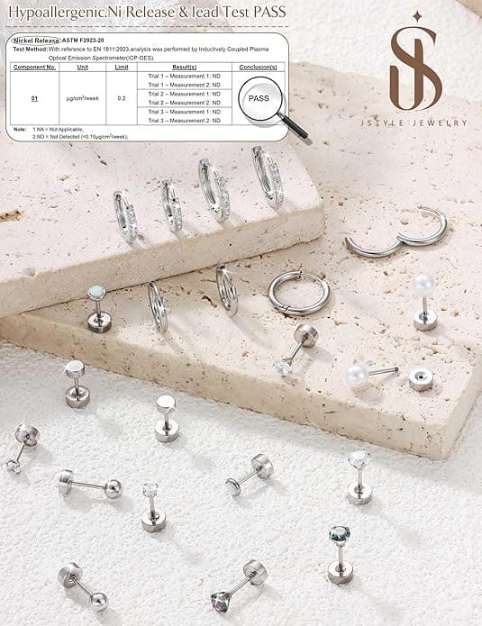 Øredobber med flat bakside for kvinner Hypoallergene øredobber Studs Hoops | 20G bruskøredobber Stabler for sensitive ører Små Huggie Hoops Flat Back Studs