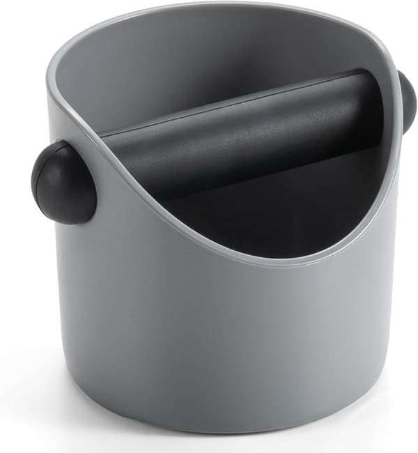 Espresso Knock Box - Premium Knock Box til Espressomaskiner med Skridsikker Base, Inkluderer Børste og Støvblæser, Knock Box Espresso Tilbehør (Grå)
