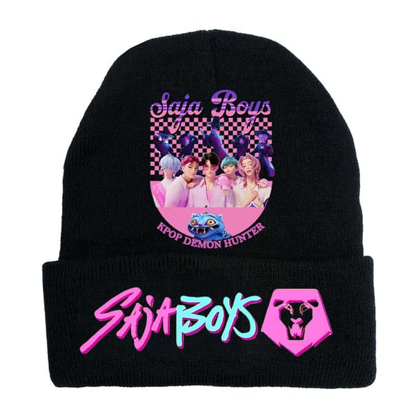 KPOP DEMON HUNTER stickad mössa lockig ullmössa tryckt beanie utomhus kall mössa vuxen Svart - 4 Black - 4 One size