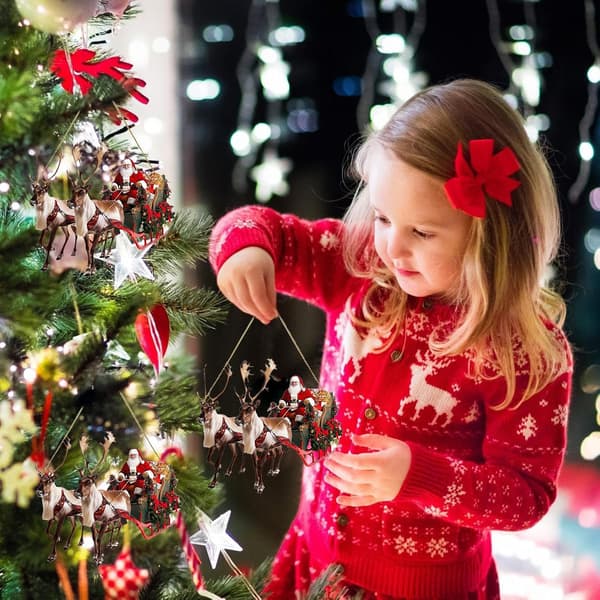 Tomtens släde renprydnad – 2D akrylfigur julbordsdekoration tomte med renar | Julpynt för hemmet
