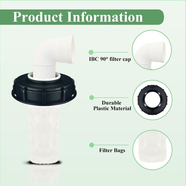 2 st IBC-behållarlock 165 mm IBC-behållaradapter med nylonsil Robust IBC-behållarlock Diameter Regnvattenuppsamlingssystemkoppling (90°) 90 degrees