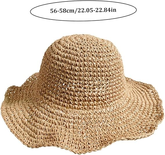 Dame foldbar stråhat foldbar bred stråhat - Sommer- og strand-solhat til kvinder til sommer 57-59 cm brun