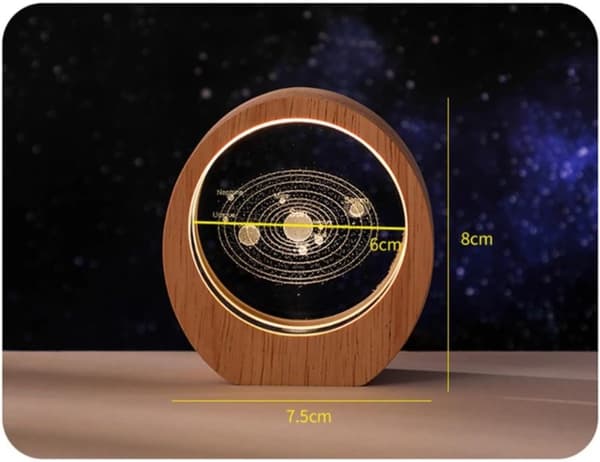 Vandring genom solsystemets stjärnhimmel: Kreativ 3D-graverad kristallnattlampa, skrivbordsbelysning, present