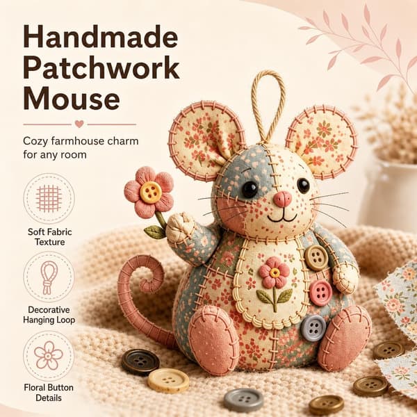 Patchwork Mus DIY Sæt Håndlavet Syhåndværkssæt Sød Musepynt DIY Sæt med Blomstret Stof Fyld Knapper til Voksne Begyndere
