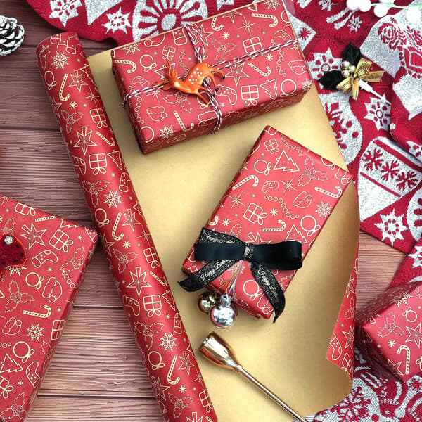 10 ark julklappspapper rulle rött kraftpapper julklappspapper presentpapper snöflingsmönster presentpapper