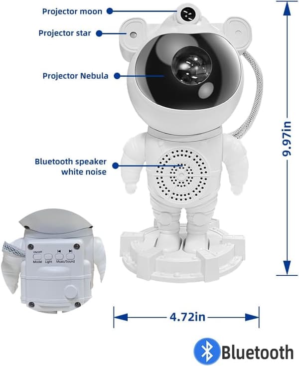 Astronaut Galaxy Projektor - Stjernehimmelprojektor Bluetooth Hvit Støy Soverom Tåke Nattlys 360° Justerbar Stjernehimmel