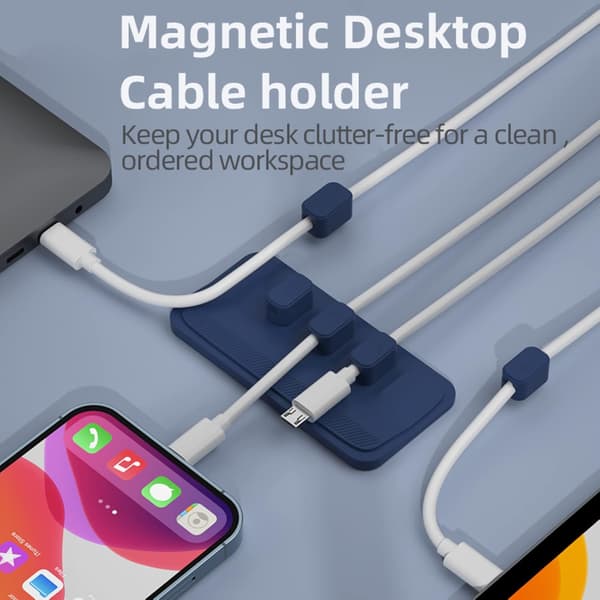 Kabelhantering Magnetisk Kabelhållare Skrivbord Mångsidig Sladdhållare 5 Klämmor för Lightning-kablar USB C-kablar