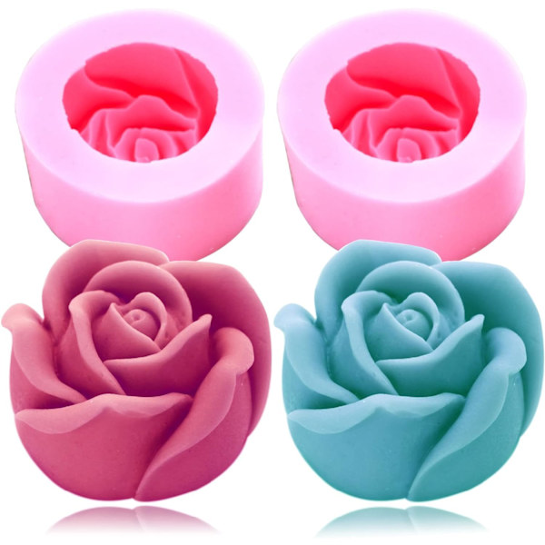 2 stk Roseformet Stearinlysform I 3D Fondant Blomst Silikon Voksform