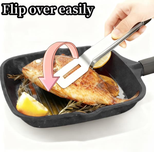 Grillklemme i rustfritt stål, anti-skålding, forlenget håndtak, spateltang, 10 tommer, multifunksjonell matvendespadeklips, perforert dobbelspatel for vending