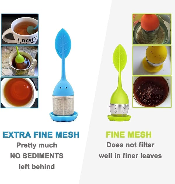 Silikone te-infuser - 2-pak finmasket løsbladste-filter - Grøn Blå