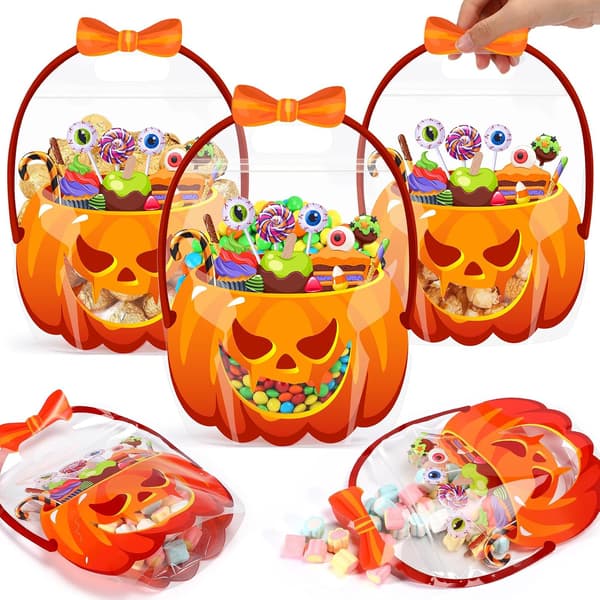 25 stk. Halloween-slikposer med håndtag, græskarplastik pumpkin 25PCS